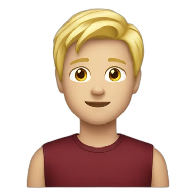 blond teenage boy with maroon shirt sticker