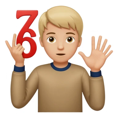 A boy shrugging with the number 6 over one hand and the number 7 over the other  sticker
