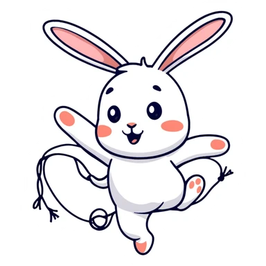 White rabbit dancing around May pole sticker