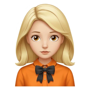 long blond hair not smiling woman with orange blouse bow collar sticker