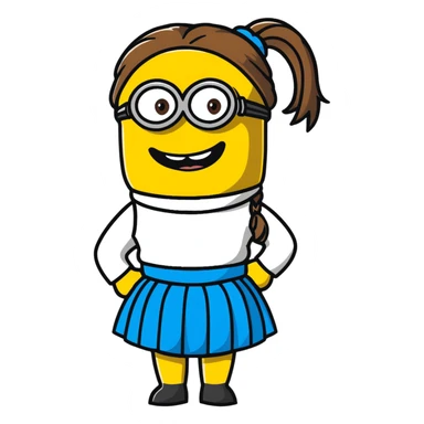 girly minion with skirt and ponytail sticker