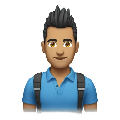 Hispanic man with mohawk wearing blue shirt sticker