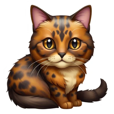 Cinematic Noble Tortoiseshell Cat Portrait Emoji, Poised and dignified, showcasing a luxurious, mottled fur of rich browns and blacks, with elegantly arched whiskers and a determined yet gentle expression, simplified yet meticulously detailed, glowing with a subtle, regal radiance, high shine, embodying quiet nobility and refined charm, soft glowing outline, capturing the essence of a sophisticated tortoiseshell cat exuding quiet authority! sticker