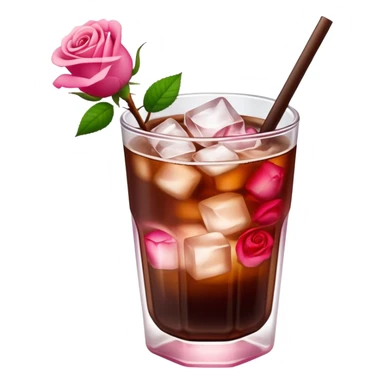 Cold brew coffee with mini roses pink red and small size mini glas cup with ice cubs sticker