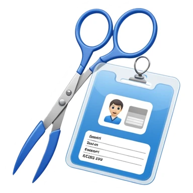 Floating Scissors cutting an ID card in 2 parts .hyper realistic sticker