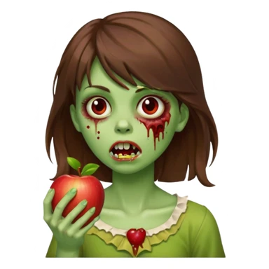 apple emoji zombie girl with medium length brown hair side bangs sticker