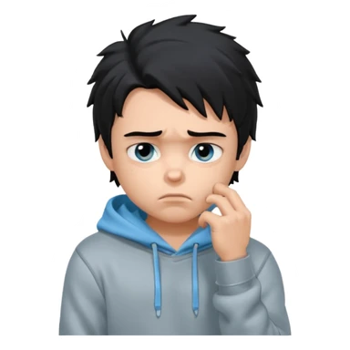generate a pretty bratz fair skinned boy with messy black hair in a grey hoodie looking sad and bored with hand on chin. Make him muscled sticker