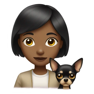 Black-hair little girl with gold chihuahua black  sticker