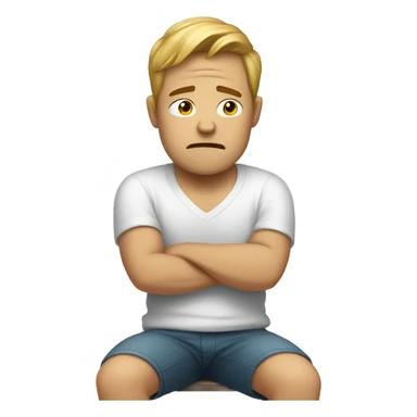 White man sitting and crying  sticker