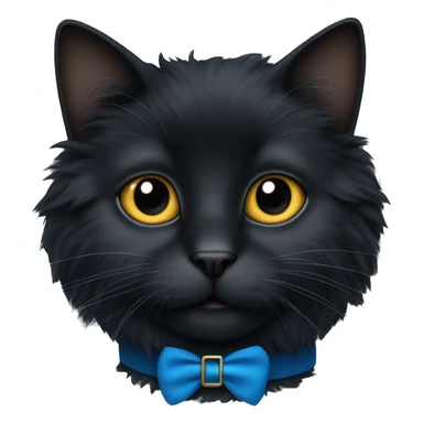 Black fluffy cat with a blue collar on sticker