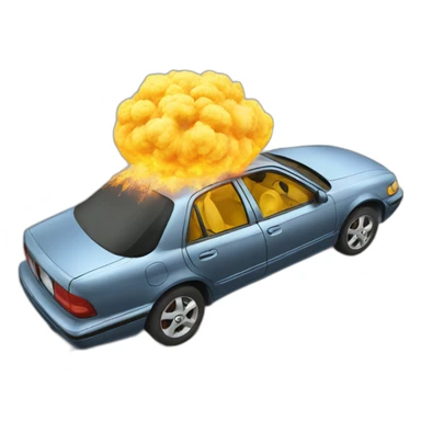 A car flying after an explotion sticker