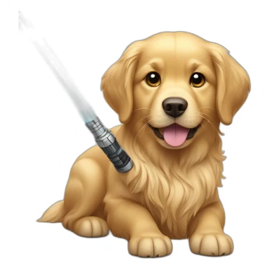 golden retriever with a light saber sticker