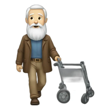long bearded old man walking with walker sticker