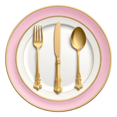 A luxurious plate with pink accents and elegant details, fork and knife side sticker