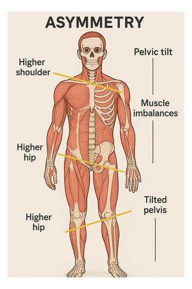 Uomo con problemi di asimmetrie e bacino inclinato, visione anatomica sticker
