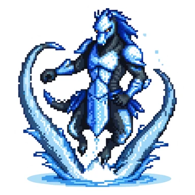 Black ninja water horse with dark blue magical water swirling around it, sharp spikes on its body, battle stance sticker