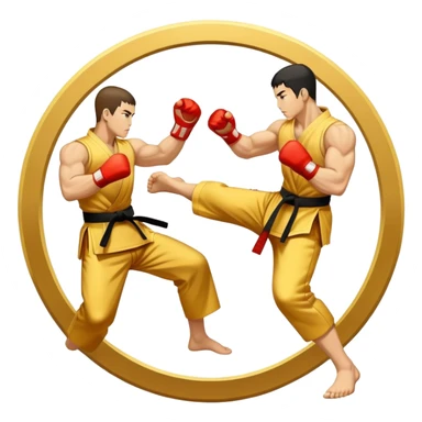 Round emblem symbolizing striking martial arts. The emblem features two fighters in dynamic stances, one delivering a powerful punch while the other defends with a block. In the center, a stylized fist and foot crossed to represent the essence of striking.  sticker