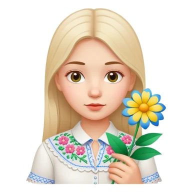 Ukrainian young girl in white embroidered shirt holding colored paper and a flower sticker