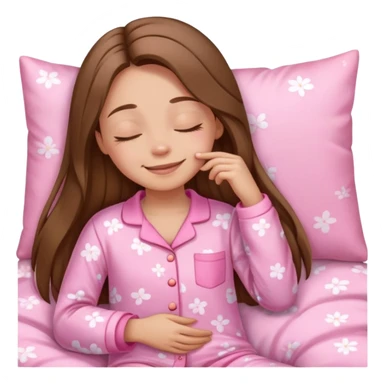 The brown long hair girl going to sleep in pink pajama with smile and closed eyes sticker