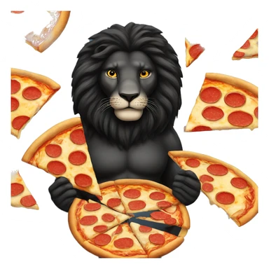 Black lion eating a slice of pizza sticker