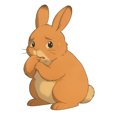 apricot bunny biting paw nervously, full body, soft Ghibli style, flawless appearance, no imperfections sticker
