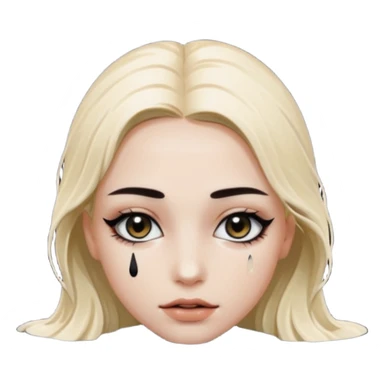 Woman submerged in black water, wet skin and eyes above surface, silent invitation sticker