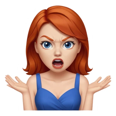 mujer pelirroja con los ojos y los labios maquillados enojada gritando con vestido azul sticker