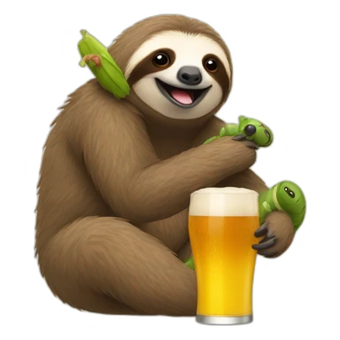 sloth with beer riding a caterpillar sticker