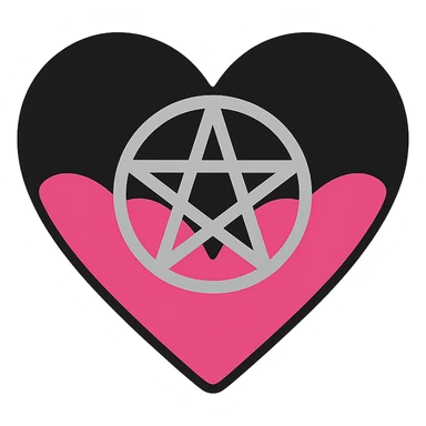 gothic heart with a silver pentagram, color icon filled style, pink and black sticker