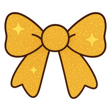 Make the sparkling bow yellow with glitter details, playful and stylish, no background. The style should be playful and stylish with glitter details. sticker
