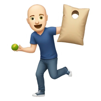 Bald Caucasian man throwing cornhole bag sticker