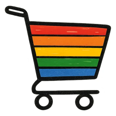 shopping cart in pride colors, minimalist black outline icon, no fill sticker