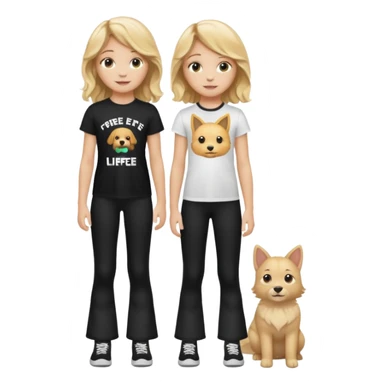 10 year old girl wearing flares black leggings and and a t-shirt that says " Free pets for lifee 💓" and her hair is blonde Wavy sticker