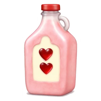 Antique heart-shaped bottle with butter, made of red crystals, white cream and pink strawberry milk pour from the bottle sticker