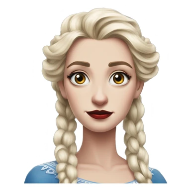 US president Elsa in Warcraft style, oil paint, mysterious eyes, intricate lips, masterpiece pose, odd perspective, beautiful, desirable, logical, midsommar, ikea sticker
