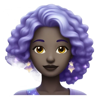 white-skinned mystical woman with sparkling galaxy hair with moon and stars in purple and blue shades sticker