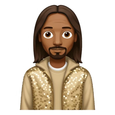 Snoop Dogg with long dark brown hair, beige sequin outfit sticker