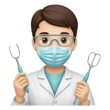 dentist with mask, holding dental tool sticker