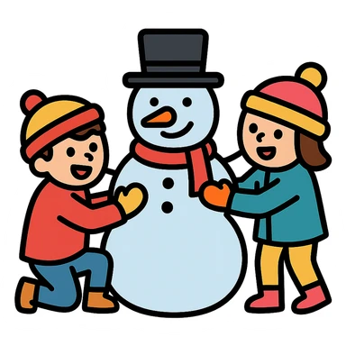kids building a snowman, cheerful and clear sticker