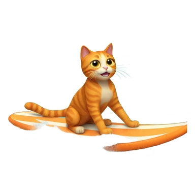 A orange cat surfing in the ocean with waves  sticker