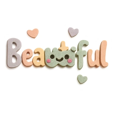 Add a cute kawaii face and tiny pastel hearts to the text, keep the 3D paper-craft effect, no outline, transparent background sticker