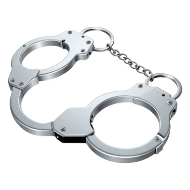 Minimalistic metallic handcuffs emoji, reflective metal, simple flat vector design, futuristic style sticker