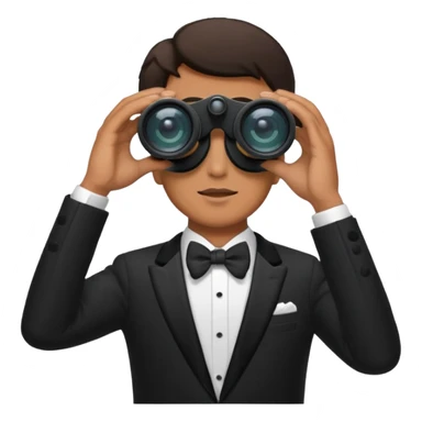 a man in a tuxedo looks through binoculars sticker