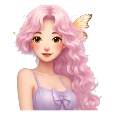 gorgeous anime pastel lady with butterflies and beautiful hair fairycore cottagecore sticker