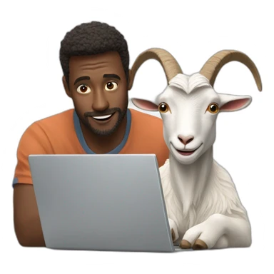 a goat with man behind the laptop sticker