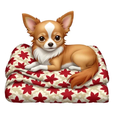 Long haired chihuahua, beige/redhaired with white chest and white socks, head without white, sleeping cutely under blanket sticker
