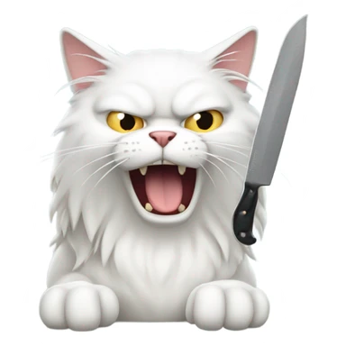 Angry long haired white cat holding knife sticker
