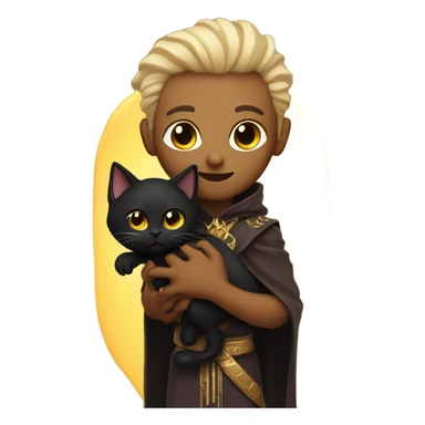 A sun warlock who has light skin and is holding a black kitten sticker