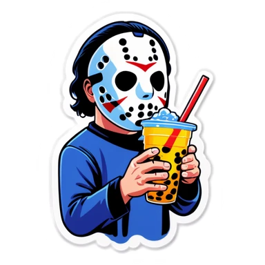 Jason Vorhees drinking a boba  sticker