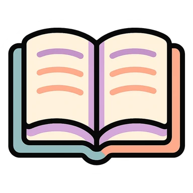 open book, icon-color-outlined style, detailed shadows and highlights, thin clean contours, soft rounded shapes, pastel palette #98B5BC, #B5B3C1, #C9A3C9, #E4C0CA, #F7DCD1, #F7C0AA, modern Japanese pop art and sticker aesthetic, soft lighting, transparent background sticker